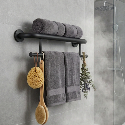 Matte Black Towel Grab Bar | Dual-Function Safety Rail & Towel Holder