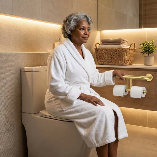 Brushed Gold Grab Bar with Double Toilet Paper Holder (17”) | Dual-Function Safety Rail