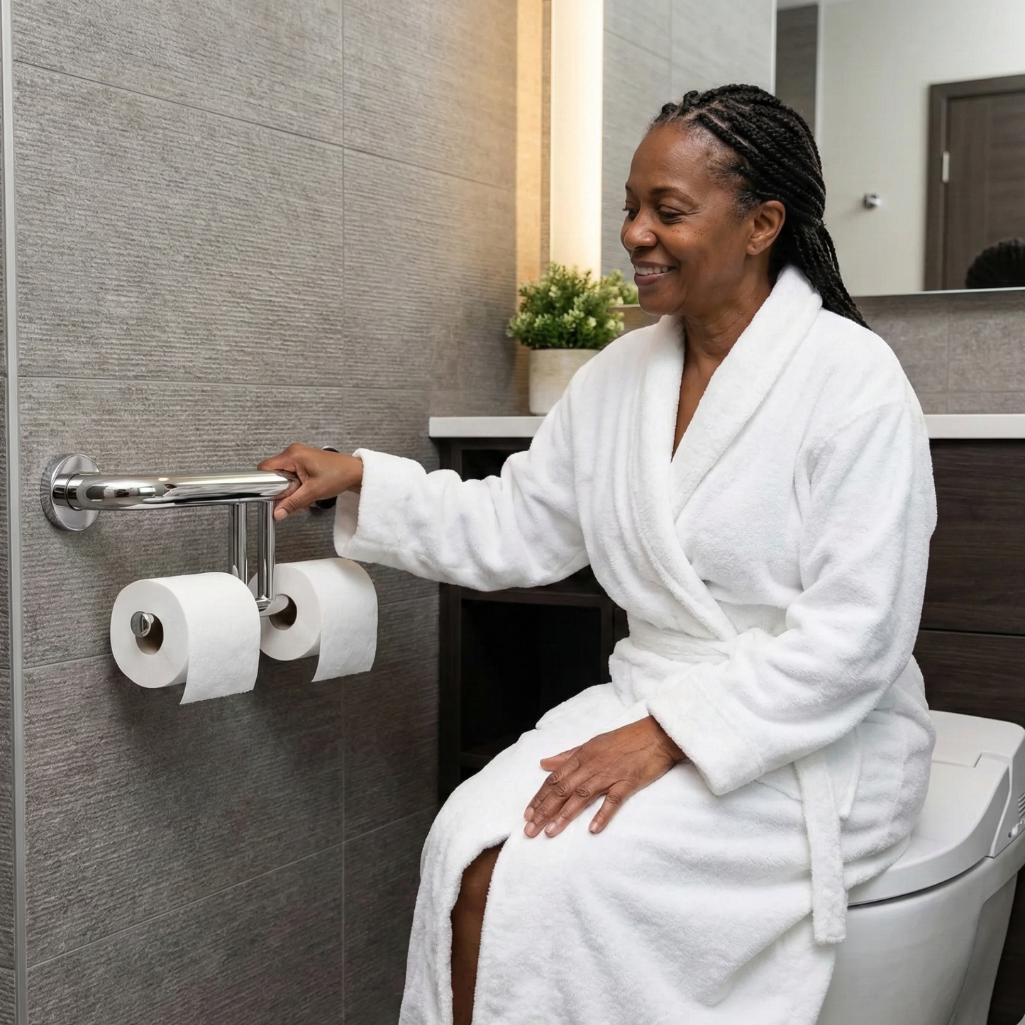 Polished Chrome Grab Bar with Double Toilet Paper Holder (17”) | Dual-Function Safety Rail