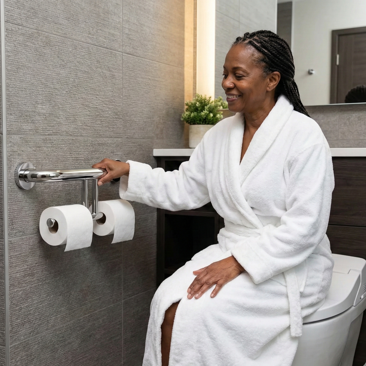 Polished Chrome Grab Bar with Double Toilet Paper Holder (17”) | Dual-Function Safety Rail