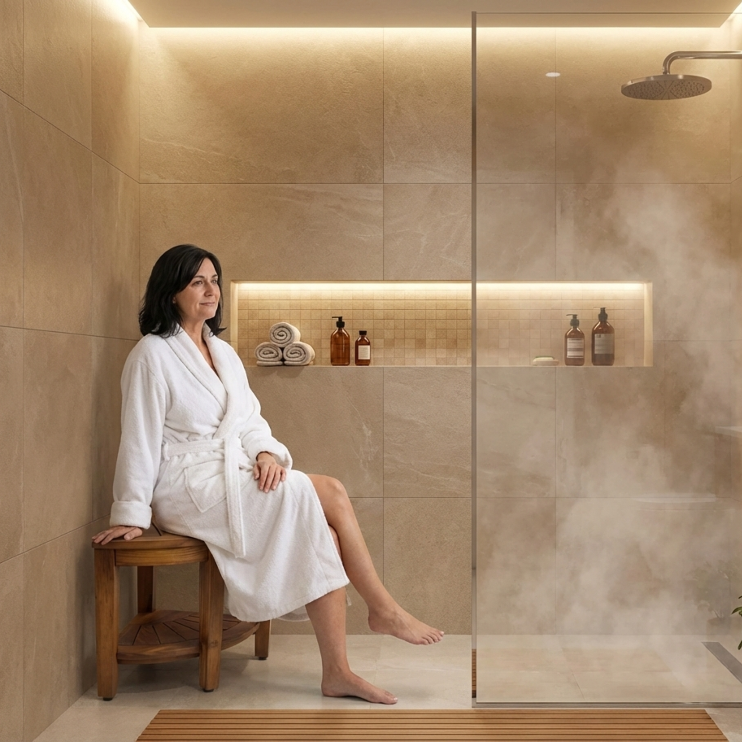 AquaTeak The Original 15.5” Kai Corner Teak Shower Bench with Shelf & Premium Teak Oil | Solid Teak Luxury Bath Seating