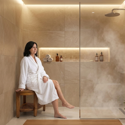 AquaTeak The Original 15.5” Kai Corner Teak Shower Bench with Shelf & Premium Teak Oil | Solid Teak Luxury Bath Seating