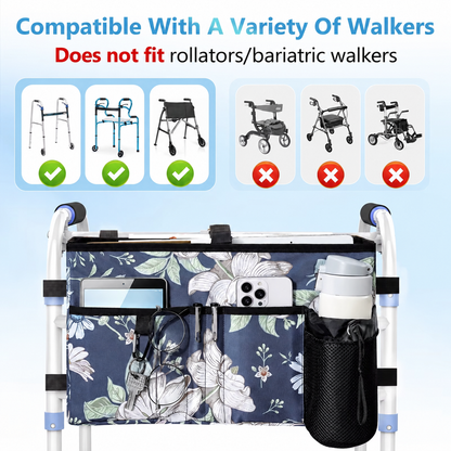 Multi-Pocket Walker Bag | Secure Buckle Straps & Cup Holder