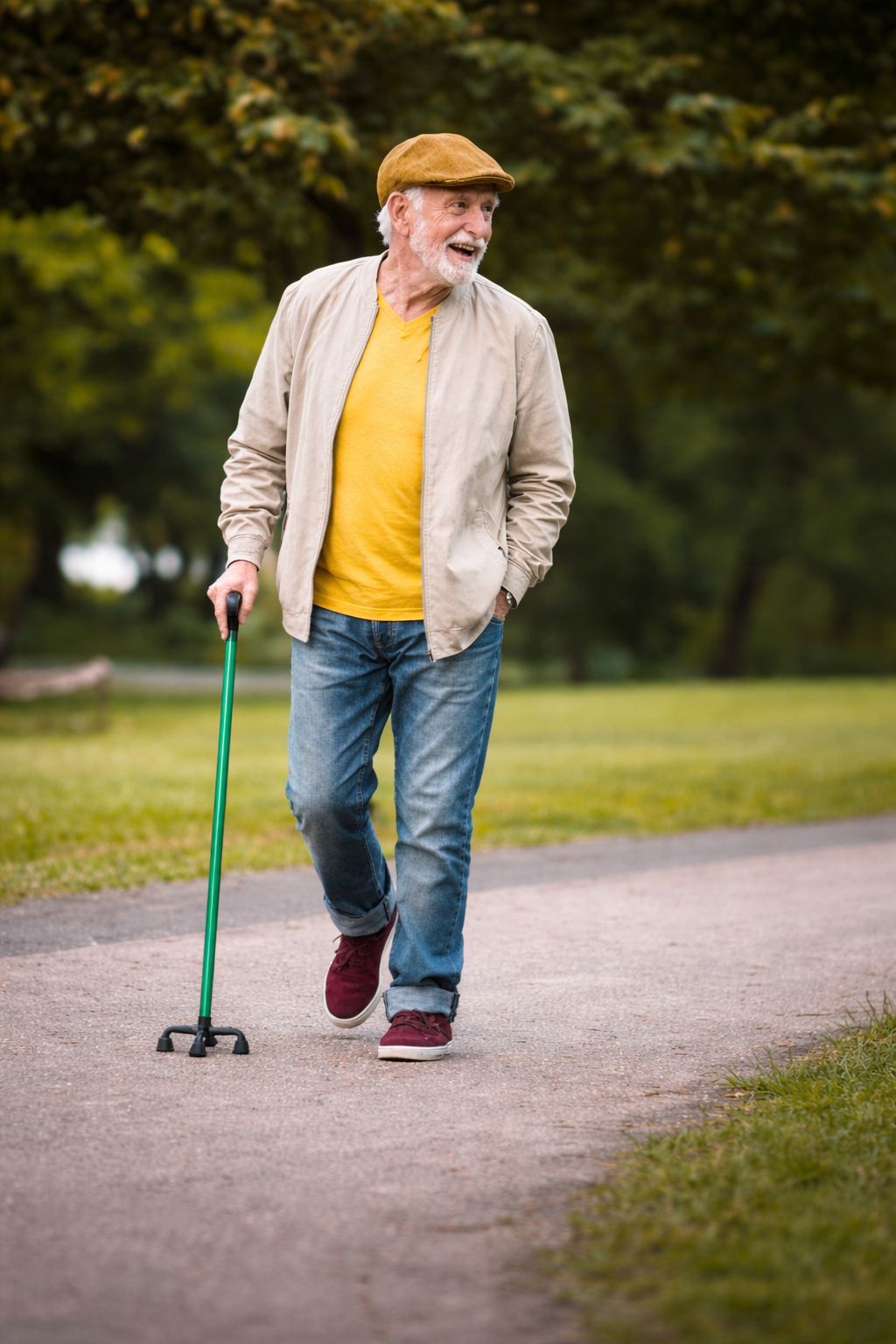 BeneCane Folding Quad Cane | Freestanding Adjustable Walking Cane (Green)