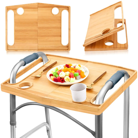 Walker Tray with Cup Holders | Everyday Surface for Meals & Activities (Wood)