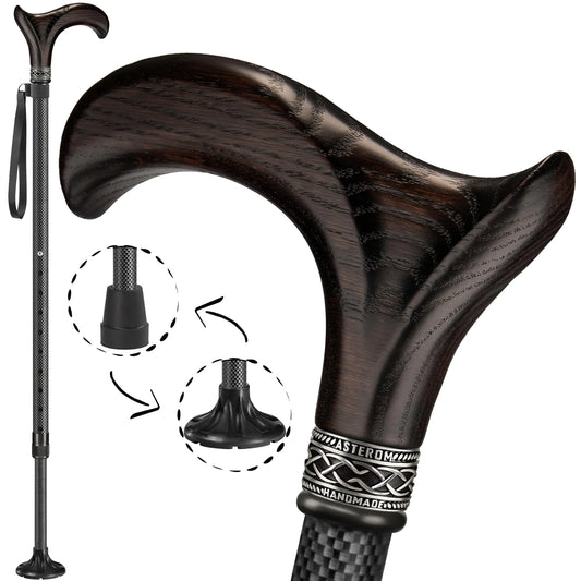 Asterom Carbon Fiber Walking Cane | Lightweight Adjustable Support with Ergonomic Handle (Derby)