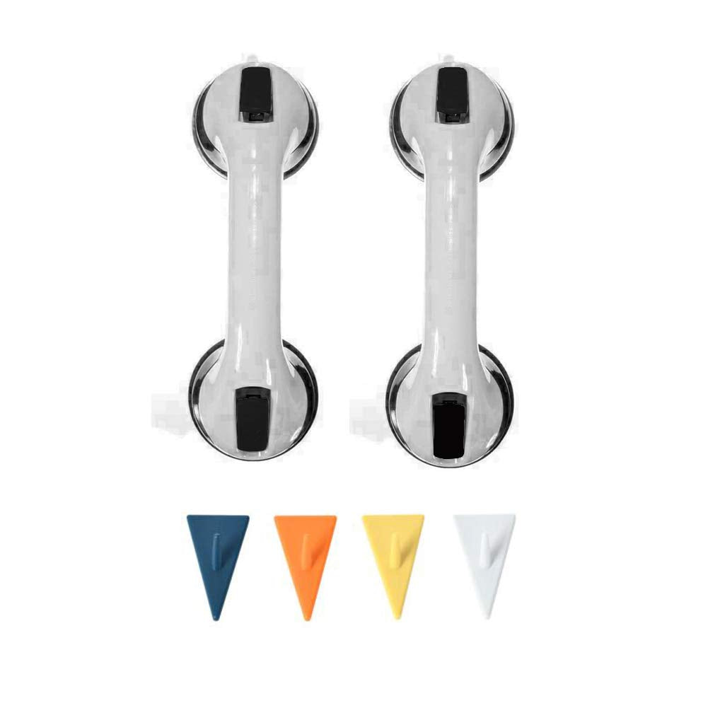 Portable Bathroom Support Handles, Black (2 Pack) + 4 Adhesive Hooks