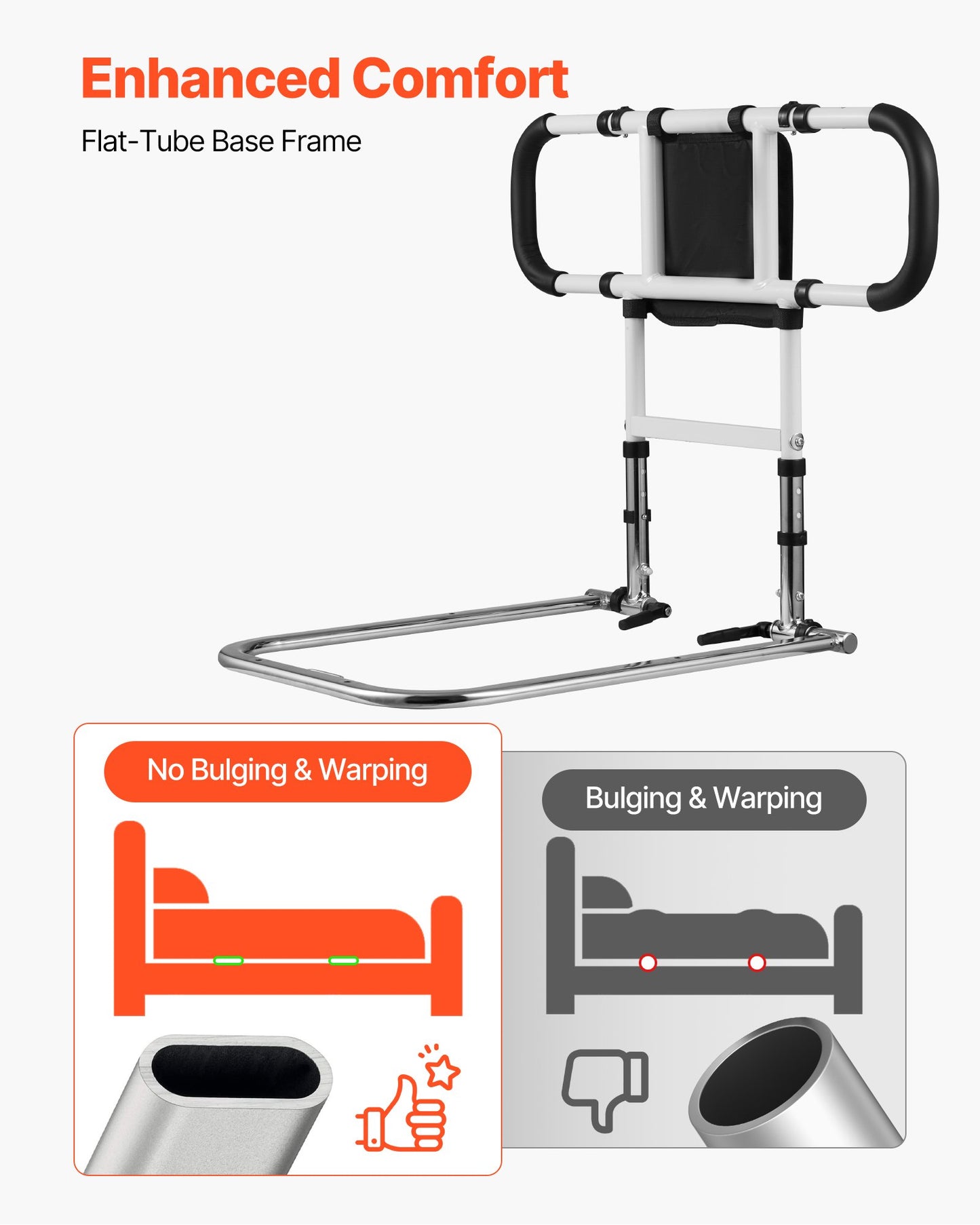 Adjustable Bedside Support Rail | Foldable Bed Assist Bar with Padded Handle | Fits King, Queen, Full, Twin