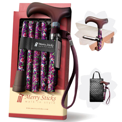 Merry Sticks Walking Cane Set | Adjustable Cane with Ergonomic Handle, Travel Bag & Reflective Holder