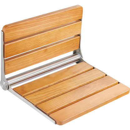 Fold-Down Oak Shower Seat | Wall-Mounted Shower Chair (440 lb Capacity)