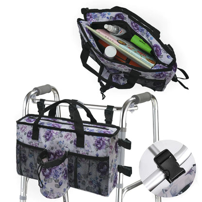 Compact Walker Organizer Pouch | Easy-Access Storage (Purple Floral)