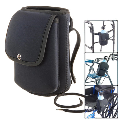 Neoprene Bottle Holder with Phone Pouch | Attachable Cup Holder for Mobility Devices