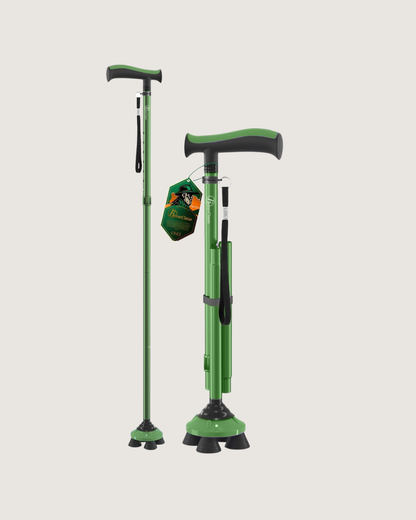 BeneCane Folding Quad Cane | Freestanding Adjustable Walking Cane (Green)