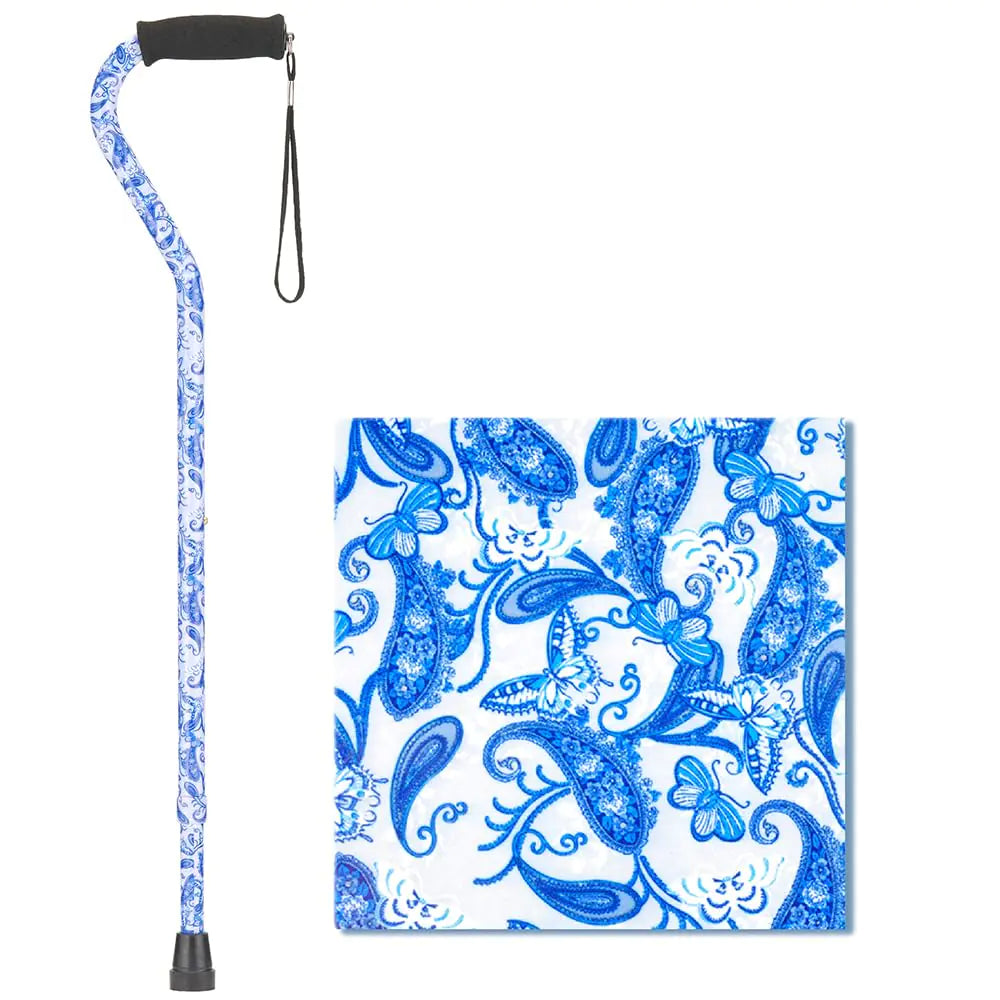 NOVA Designer Walking Cane | Offset Handle Stability with Soft Grip (Blue Porcelain)