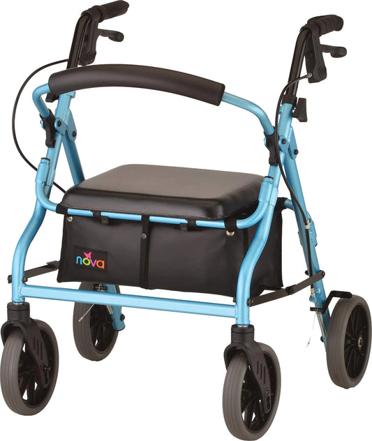 NOVA Medical Products Zoom Rollator Walker | Lightweight Stability with Feather-Touch Brakes (18” Seat, Sky Blue Diamond)